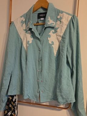 Collectif Mint and White Western-Style Button Front Shirt